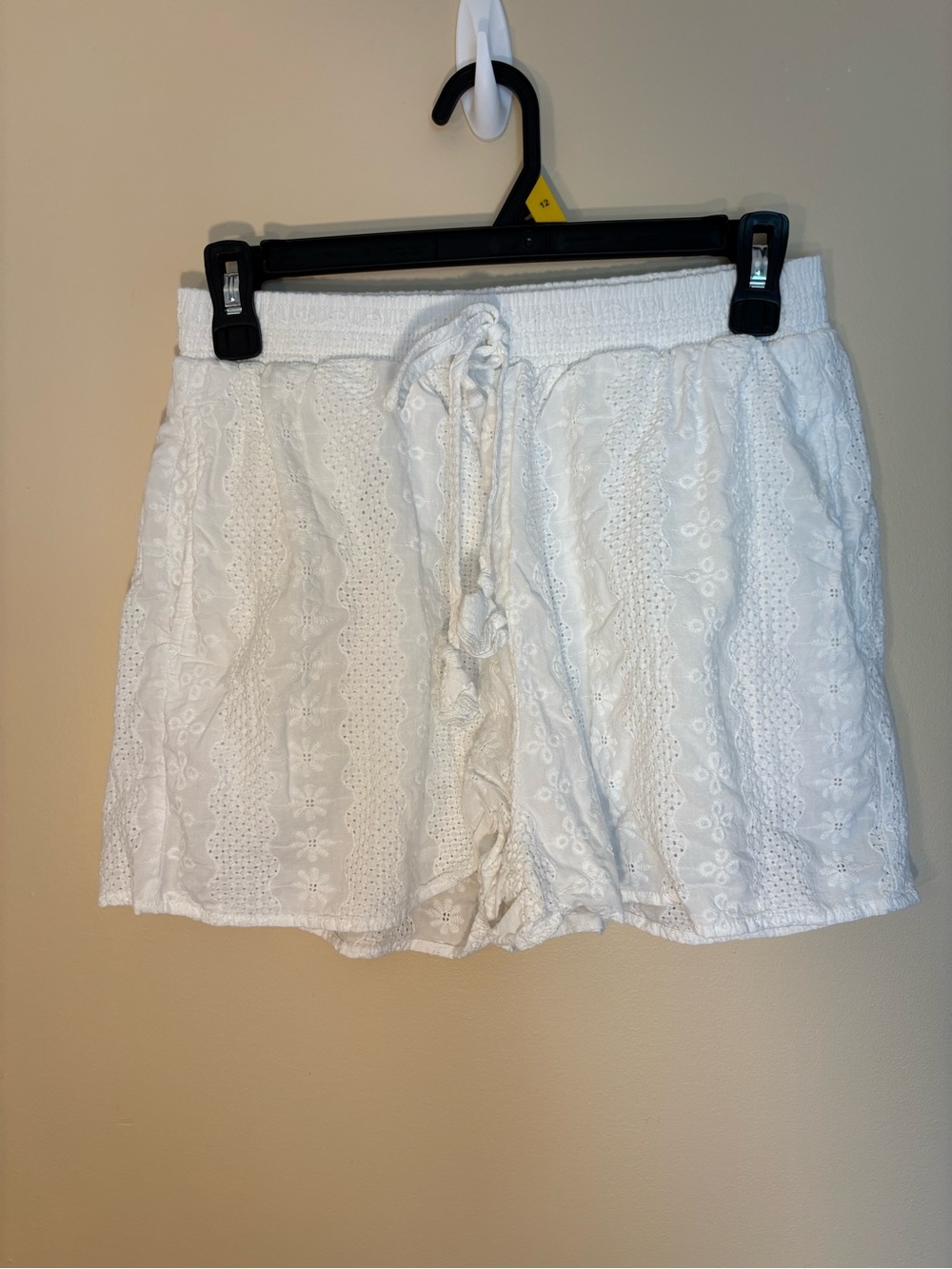 Promesa White Eyelet High-Waist Drawstring Shorts